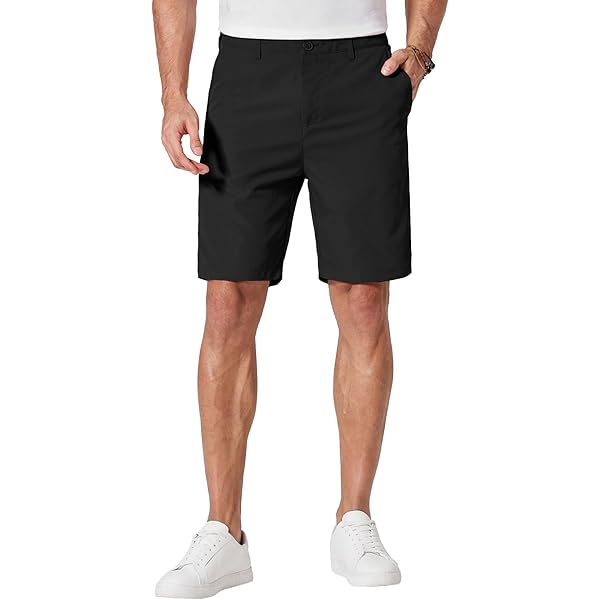 COOFANDY Mens Khaki Shorts Linen Flat Front Shorts Elastic Waist